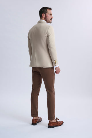 Leandro Fixed Double-Breasted Suit with Tobacco Trousers