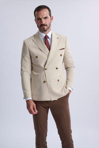 Leandro Fixed Double-Breasted Suit with Tobacco Trousers