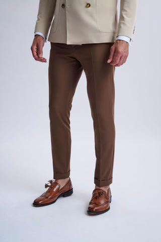 Leandro Fixed Double-Breasted Suit with Tobacco Trousers