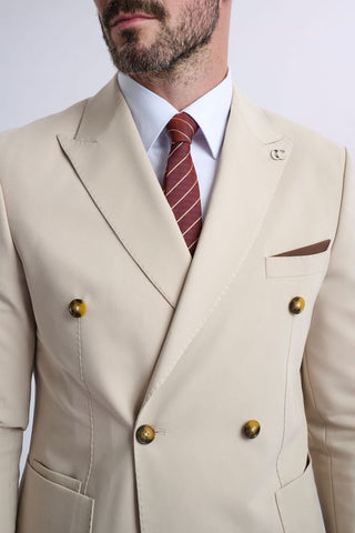 Leandro Fixed Double-Breasted Suit with Tobacco Trousers