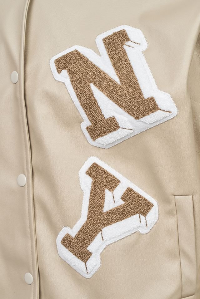 Beige Varsity Patch Jacket – Slim Fit