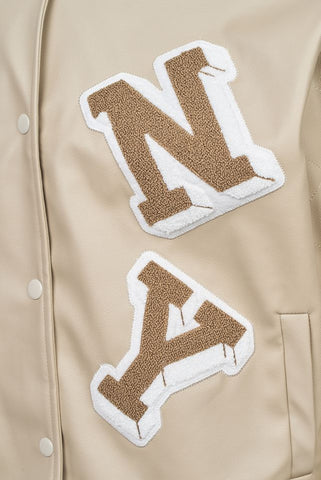 Beige Varsity Patch Jacket – Slim Fit
