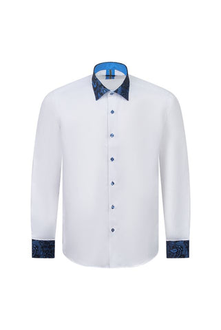 White Shirt with Blue Paisley Contrast Collar & Cuffs