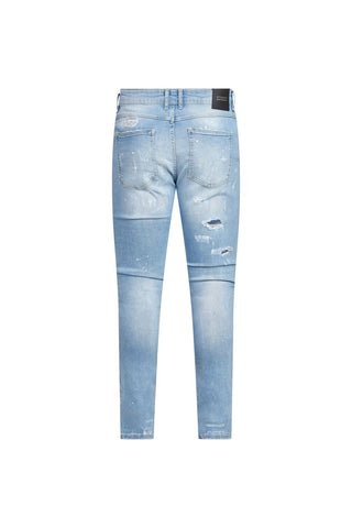 Light Blue Paint-Splatter Distressed Slim Jean