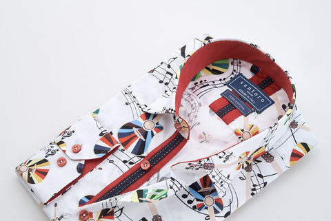 White Musical Notes & Guitar Print Shirt