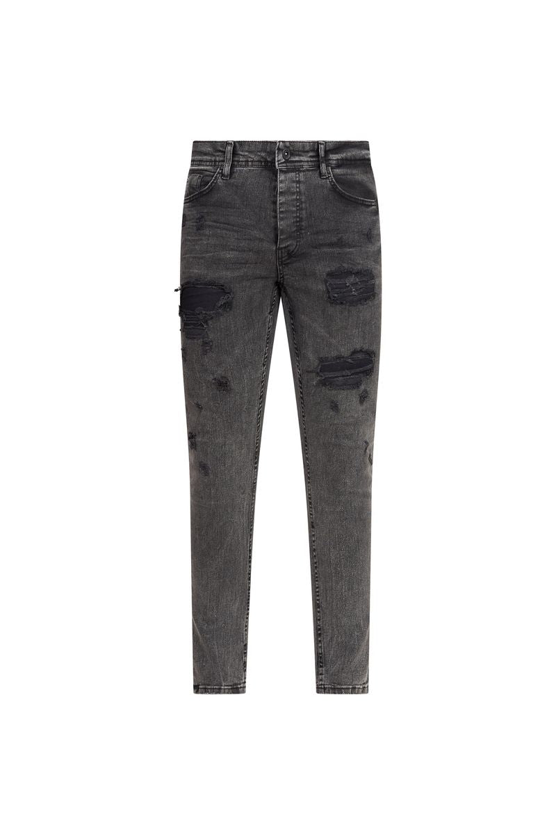 Ovy Charcoal Distressed Stretch Denim