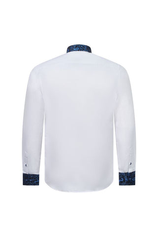 White Shirt with Blue Paisley Contrast Collar & Cuffs