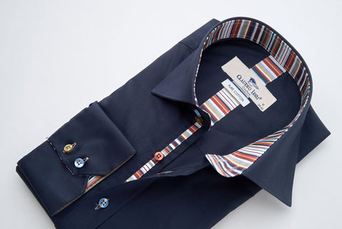 Navy Shirt with Stripe Trim