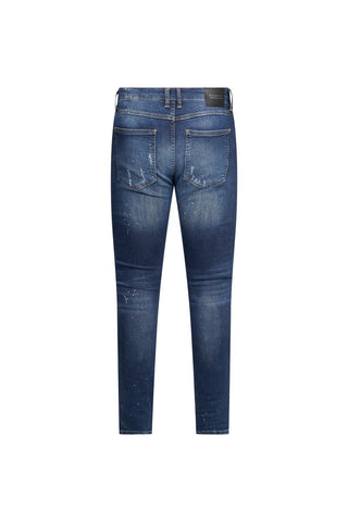Dark Blue Paint-Splatter Slim Jeans