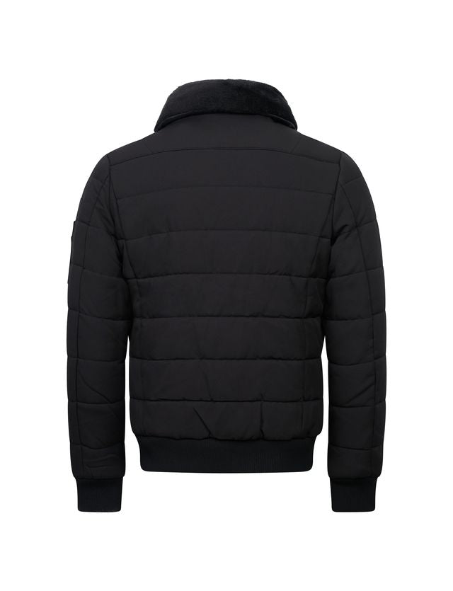 Black Bomber Jacket with Detachable Fur Collar