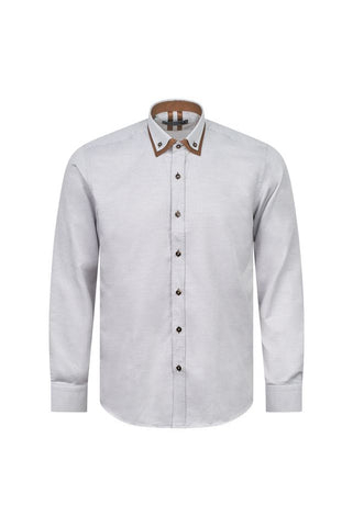 White Shirt with Brown Contrast Collar & Trim