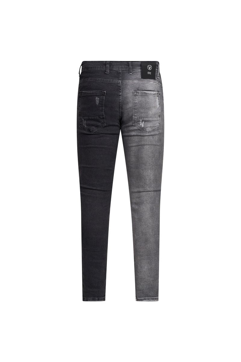 OVY Split-Tone Distressed Skinny Jeans – Grey / Black