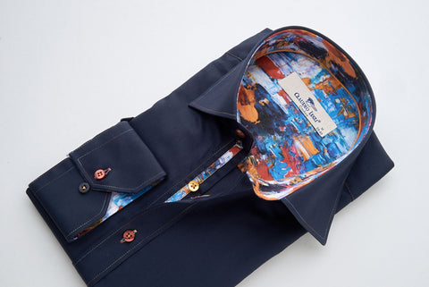 Navy Shirt with Painterly Contrast