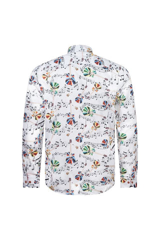 White Musical Notes & Guitar Print Shirt