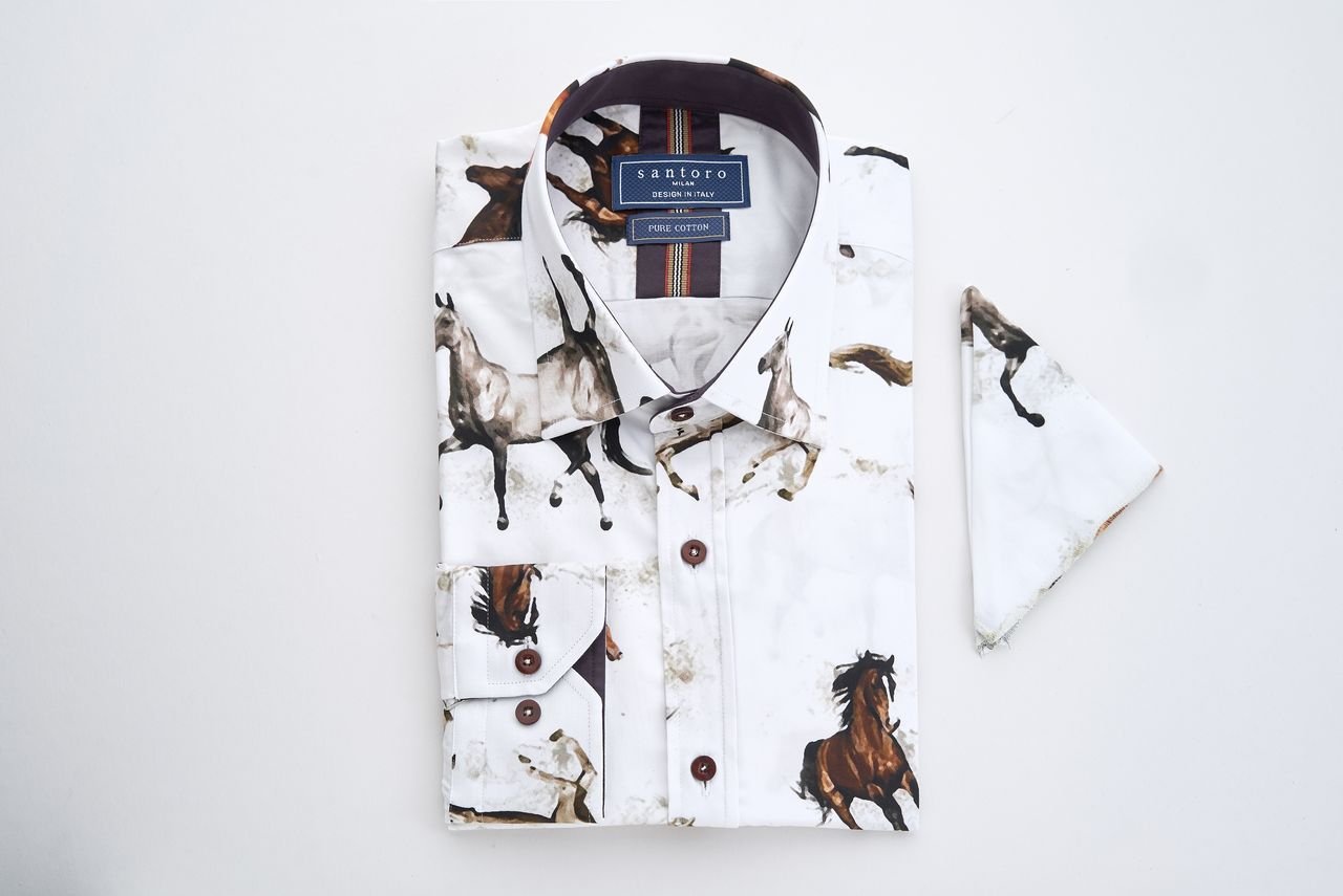 White Horse Print Shirt