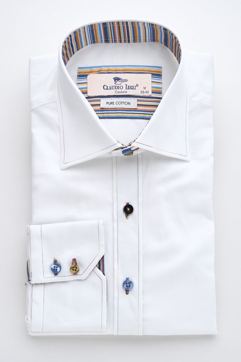 White Shirt with Striped Trim