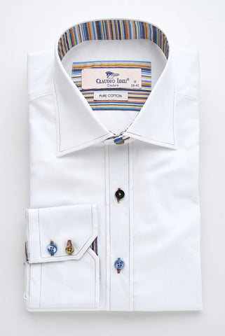 White Shirt with Striped Trim