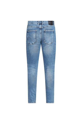Mid-Blue Lightly Distressed Slim Jeans