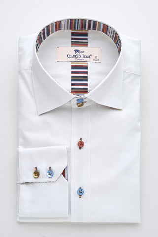 White Shirt with Multicolour Stripe Contrast