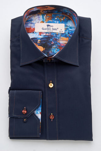 Navy Shirt with Painterly Contrast