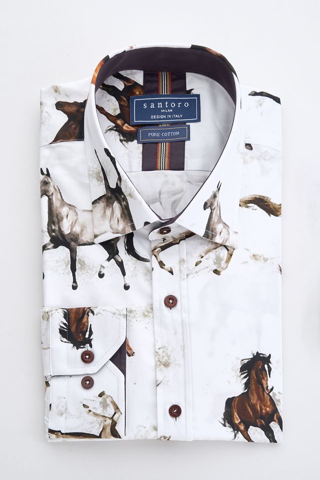 White Horse Print Shirt