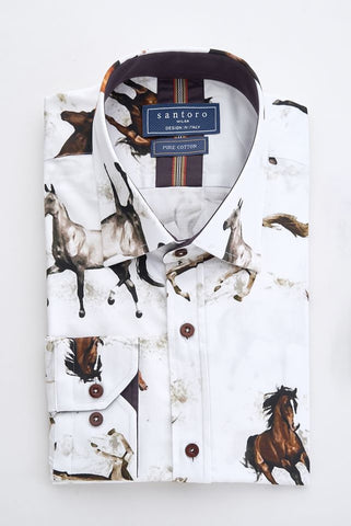 White Horse Print Shirt