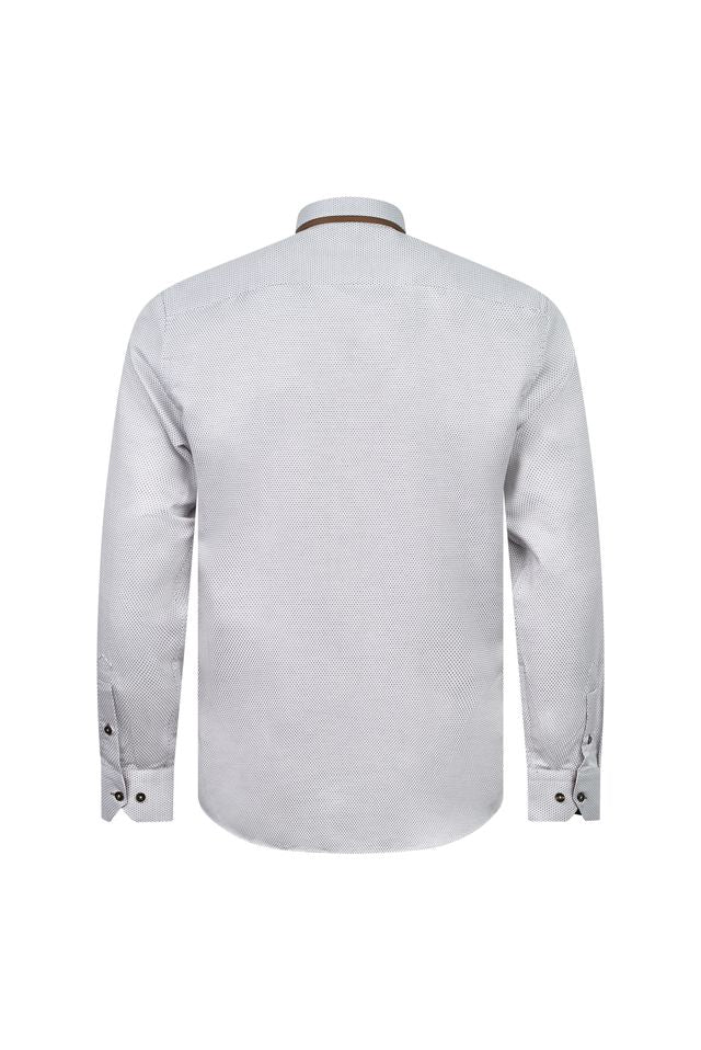 White Shirt with Brown Contrast Collar & Trim