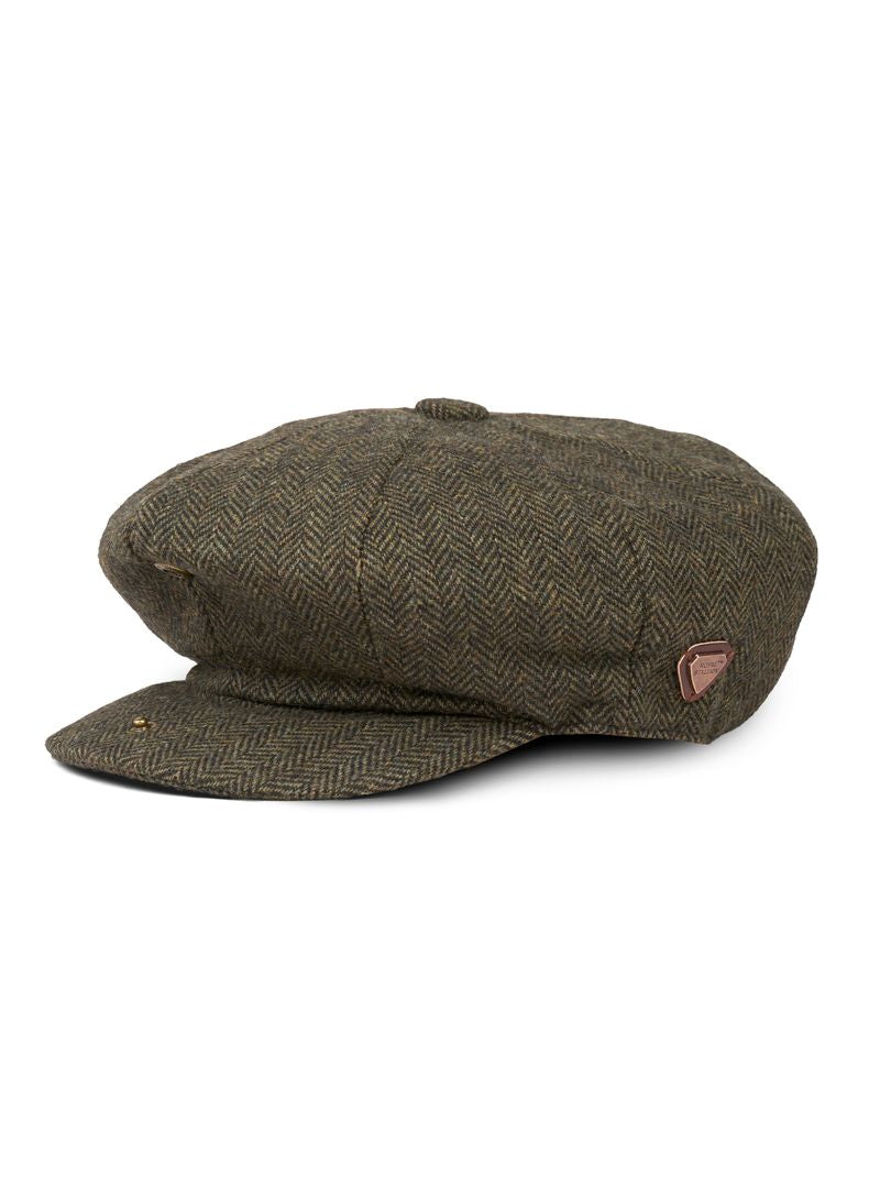 Paolo Olive Herringbone Flat Cap