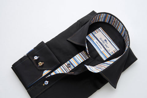 Black Shirt with Multicolour Stripe Contrast
