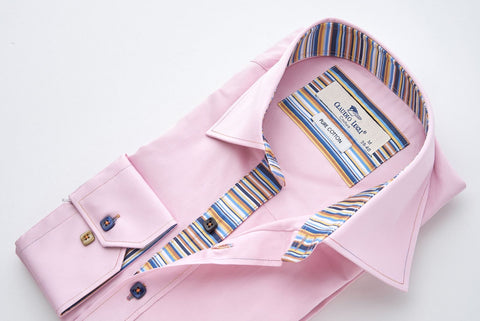 Pink Shirt with Stripe Trim
