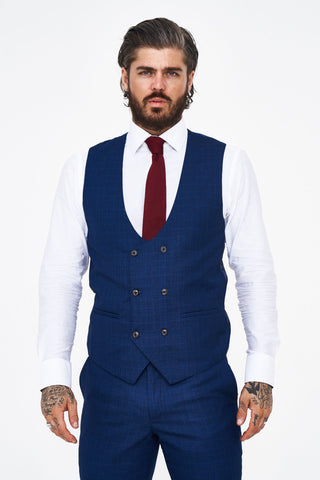 Marc Darcy George Royal Blue Checked Three Piece Suit