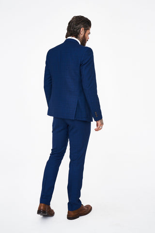 Marc Darcy George Royal Blue Checked Three Piece Suit