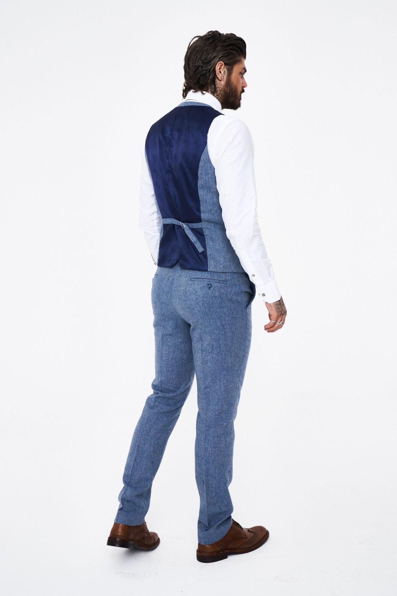 House of Cavani Wells Blue Tweed Slim Fit Suit