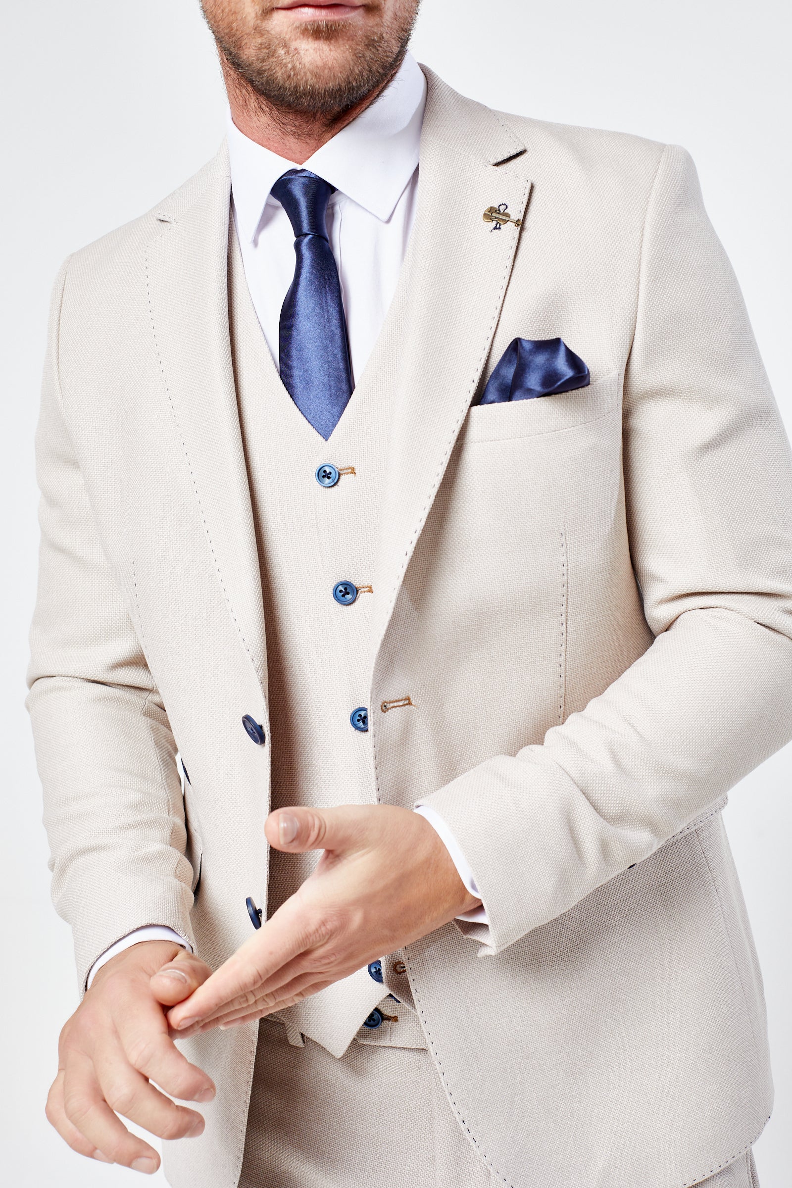 Fratelli Stone With Contrast Detail 3 Piece Suit