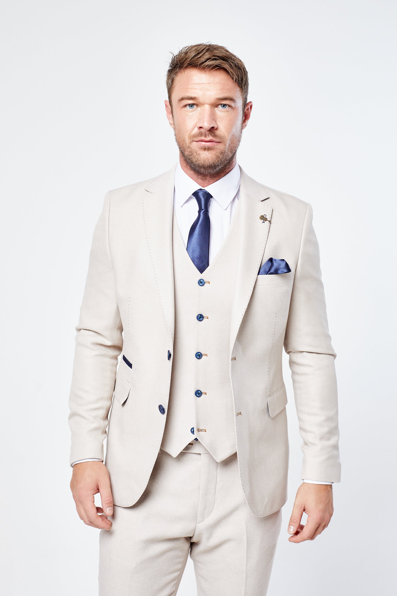 Fratelli Stone With Contrast Detail 3 Piece Suit