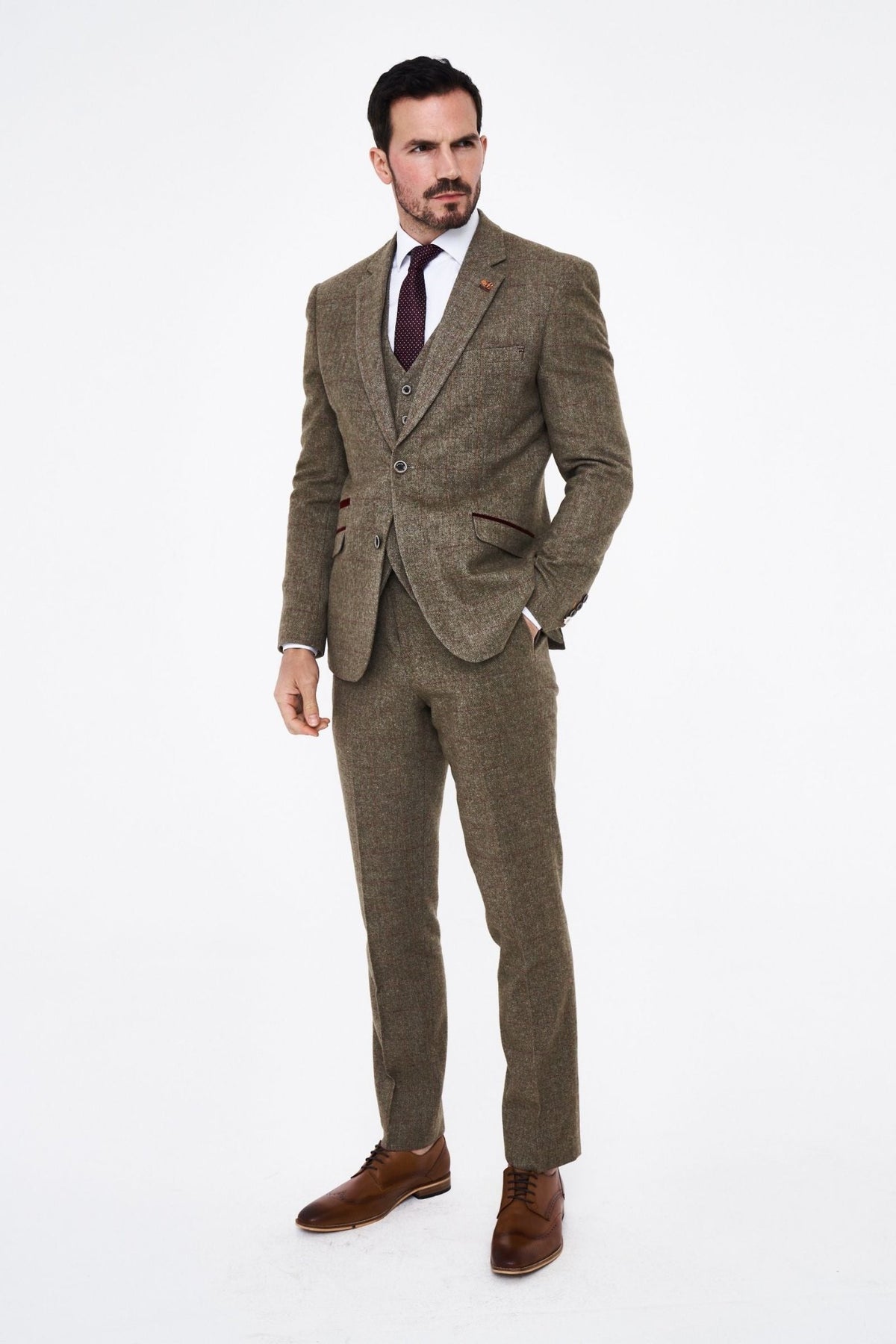 House Cavani Gaston Sage Tweed Three Piece Suit