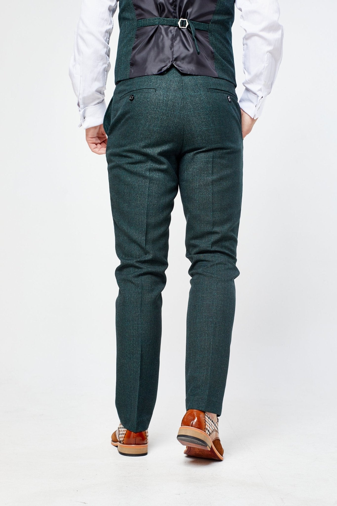 Caridi Olive Check Three Piece Suit