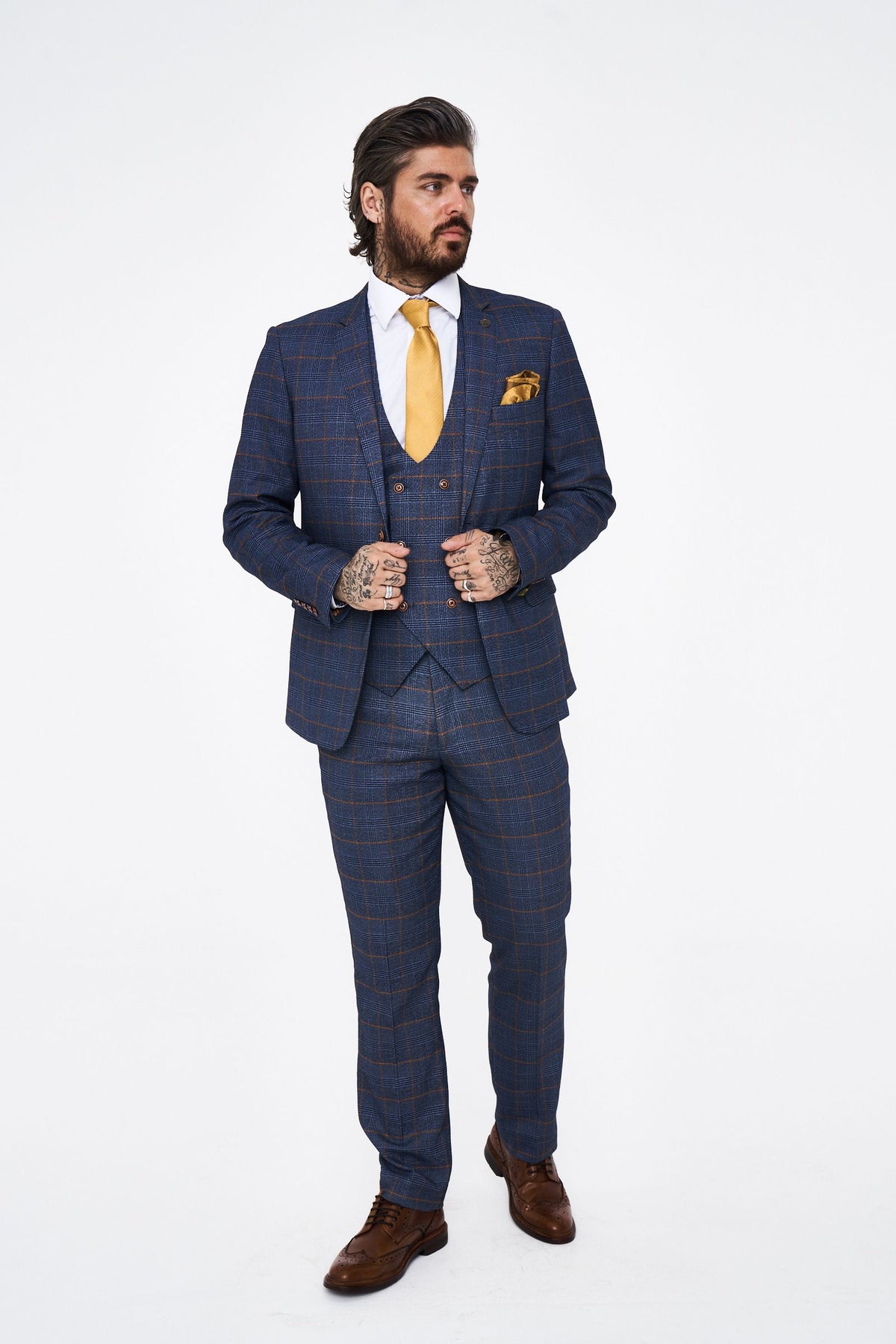 Jenson - Marine Check Suit With Double Breasted Waistcoat