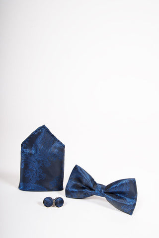 Blue paisley Bow Tie Set-Bow tie, pocket square, Cufflinks.