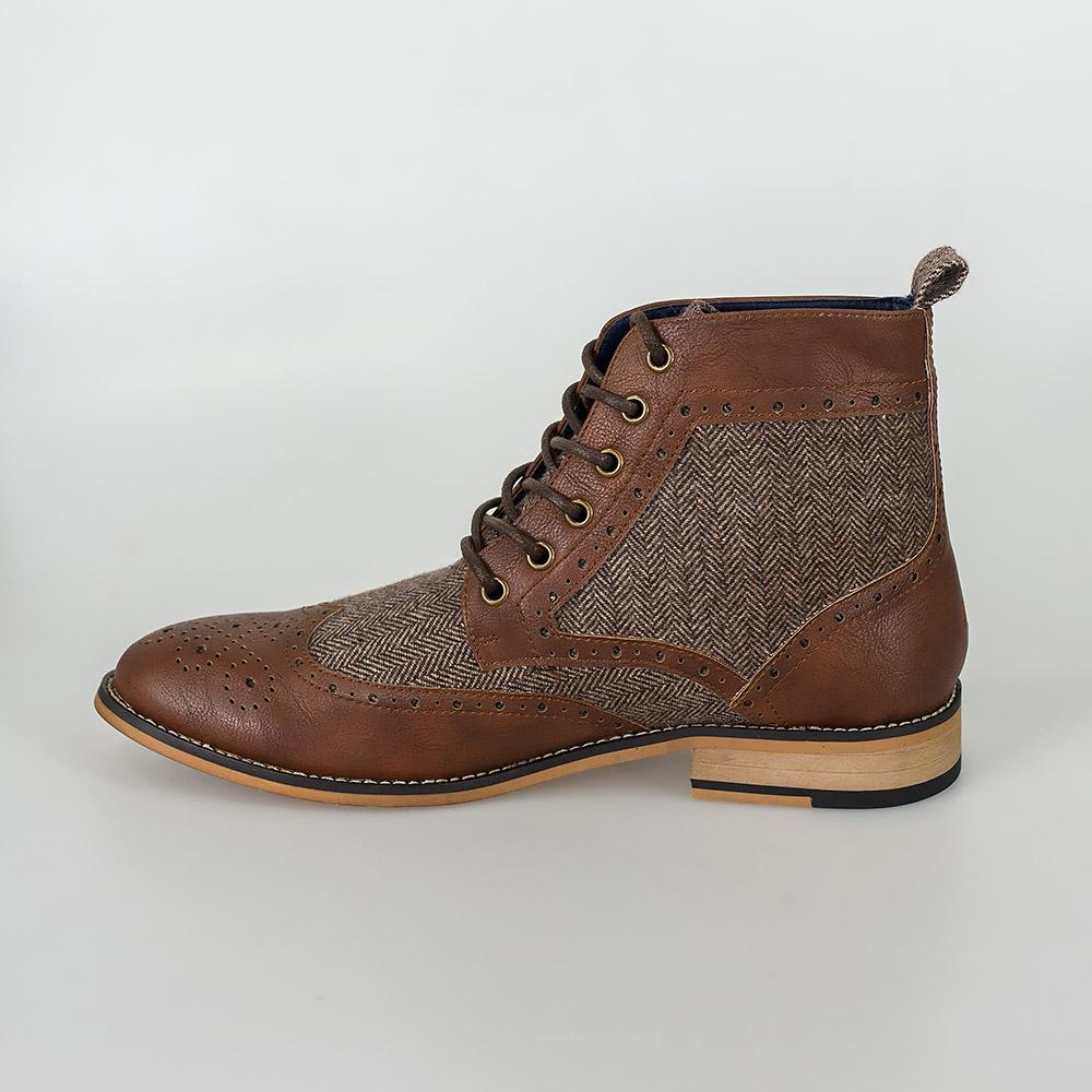 Cavani Sherlock brown tweed and leather boots