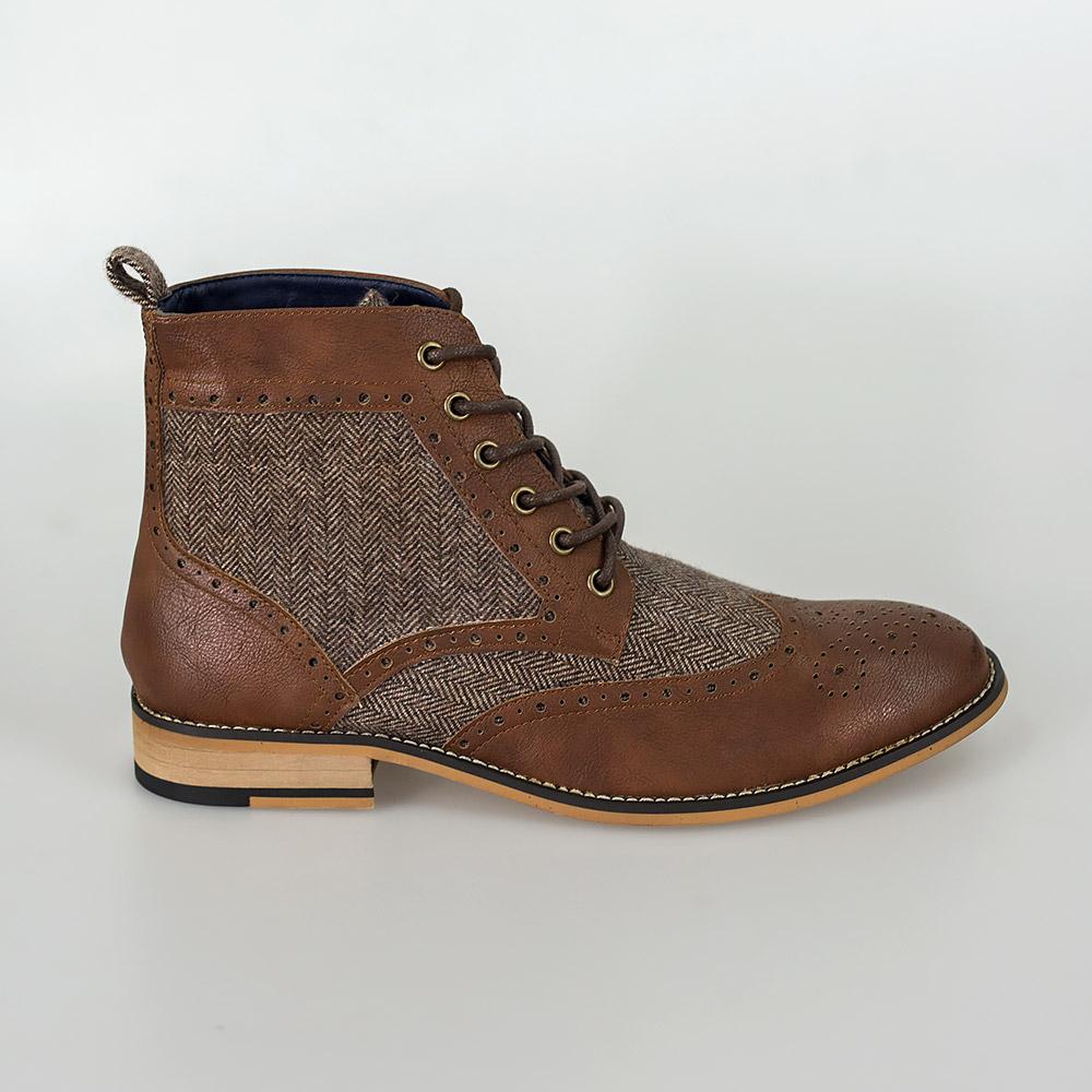 Cavani Sherlock brown tweed and leather boots