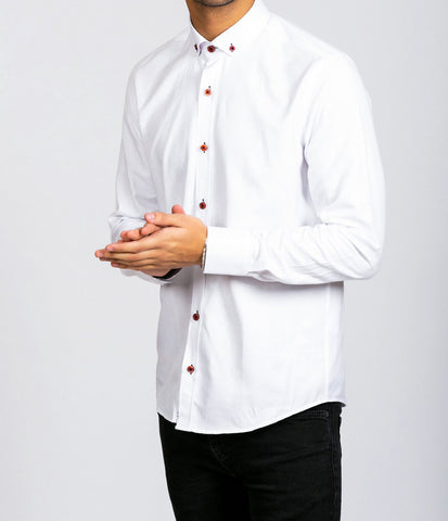 Marc Darcy Charlie White Button down Collar Shirt With Wine Buttons