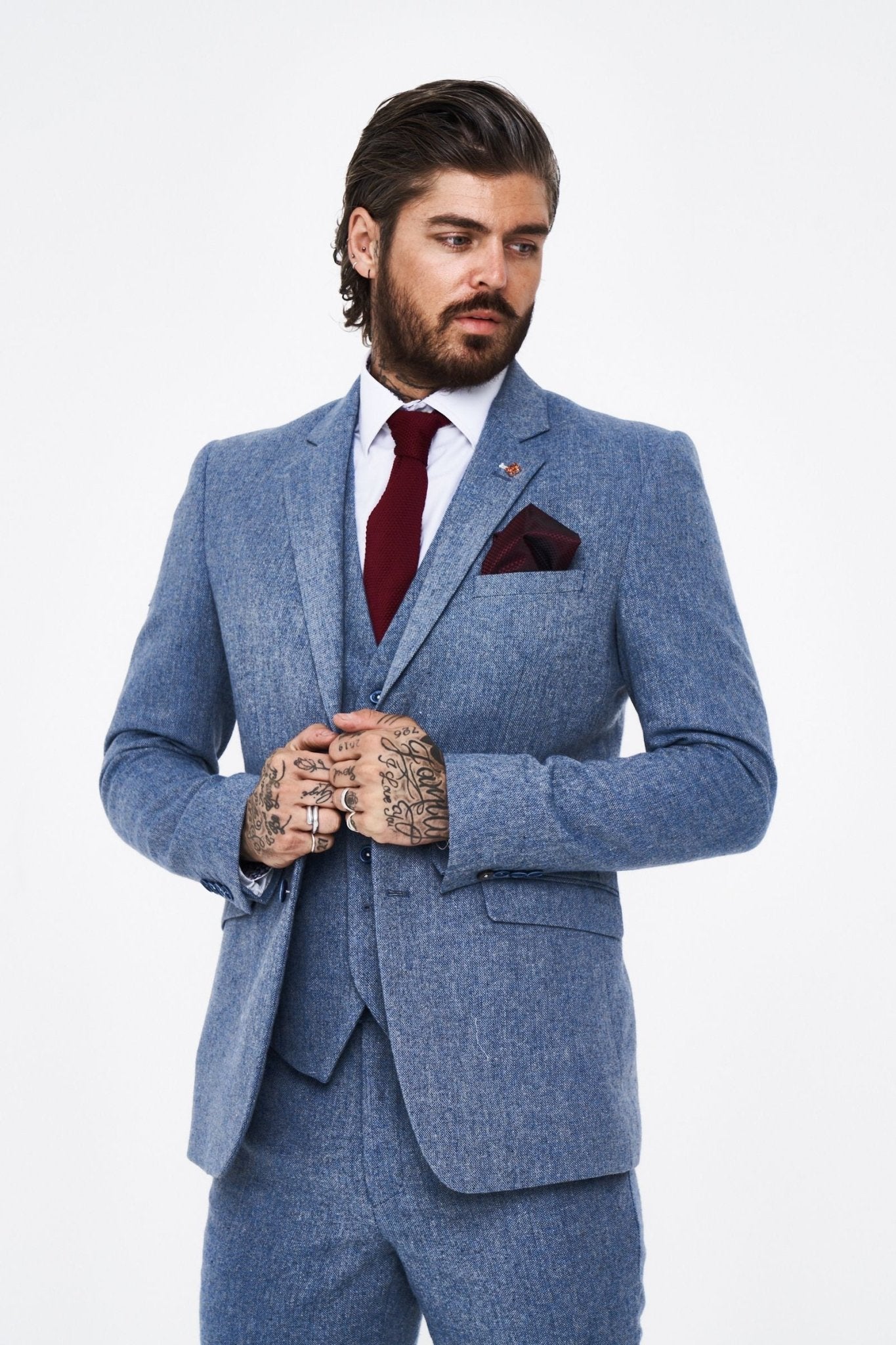 House of Cavani Wells Blue Tweed Slim Fit Suit