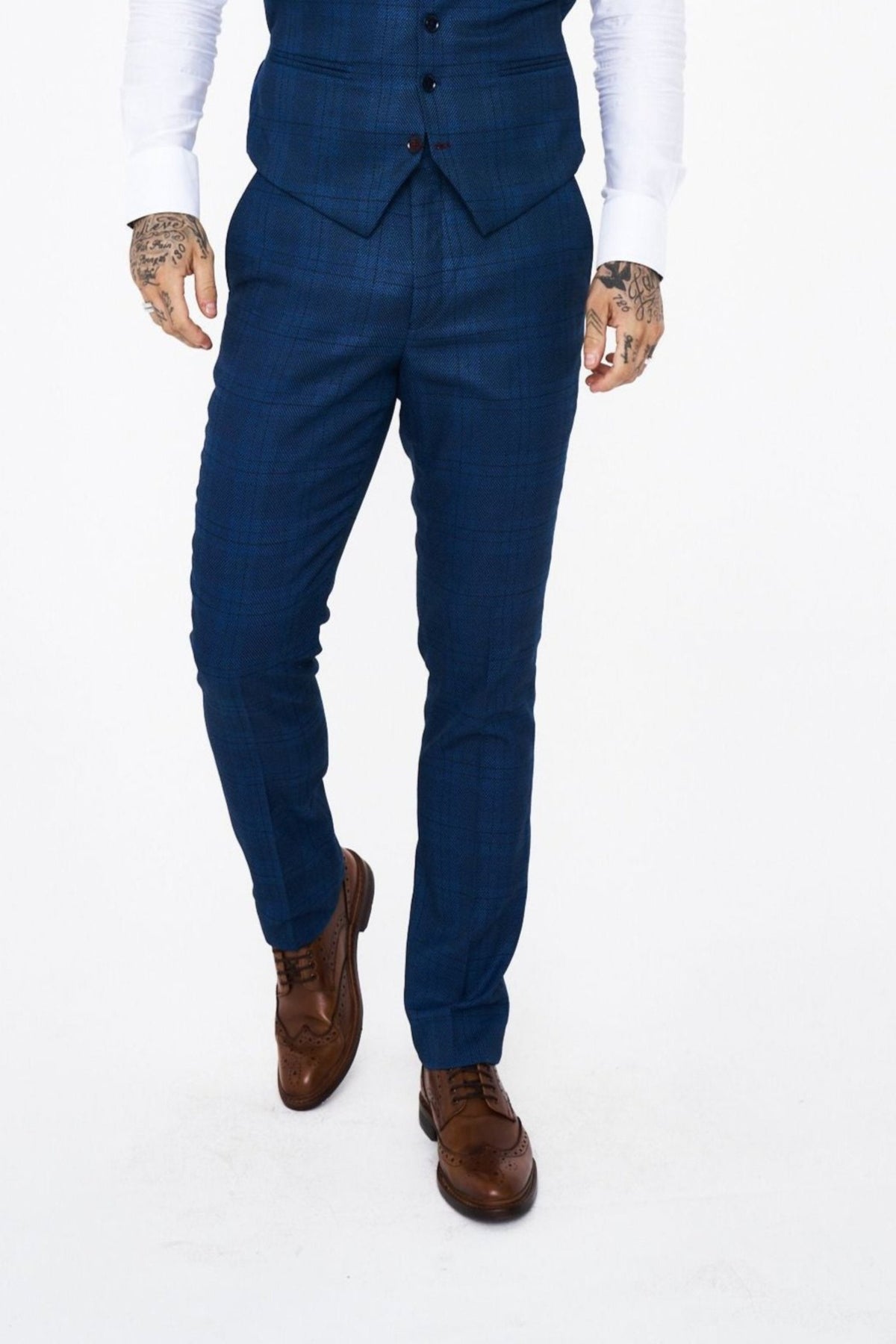 Marc Darcy Jerry Blue Check Trousers