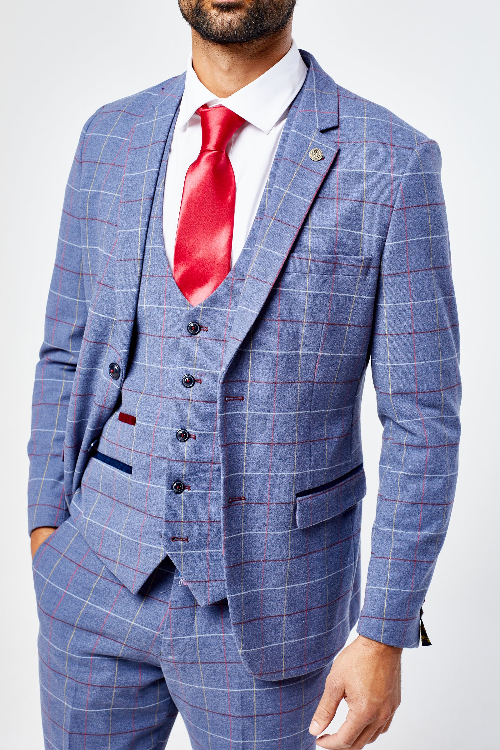Drake - Sky Blue Check Three Piece Suit