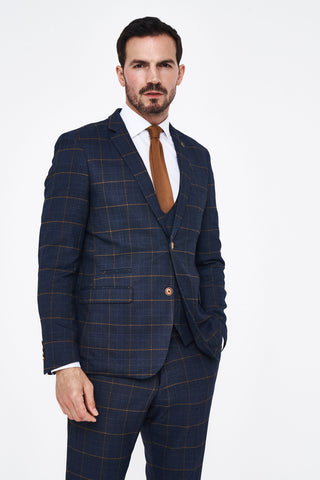 Jenson - Sky Blue Check Suit With Double Breasted Waistcoat