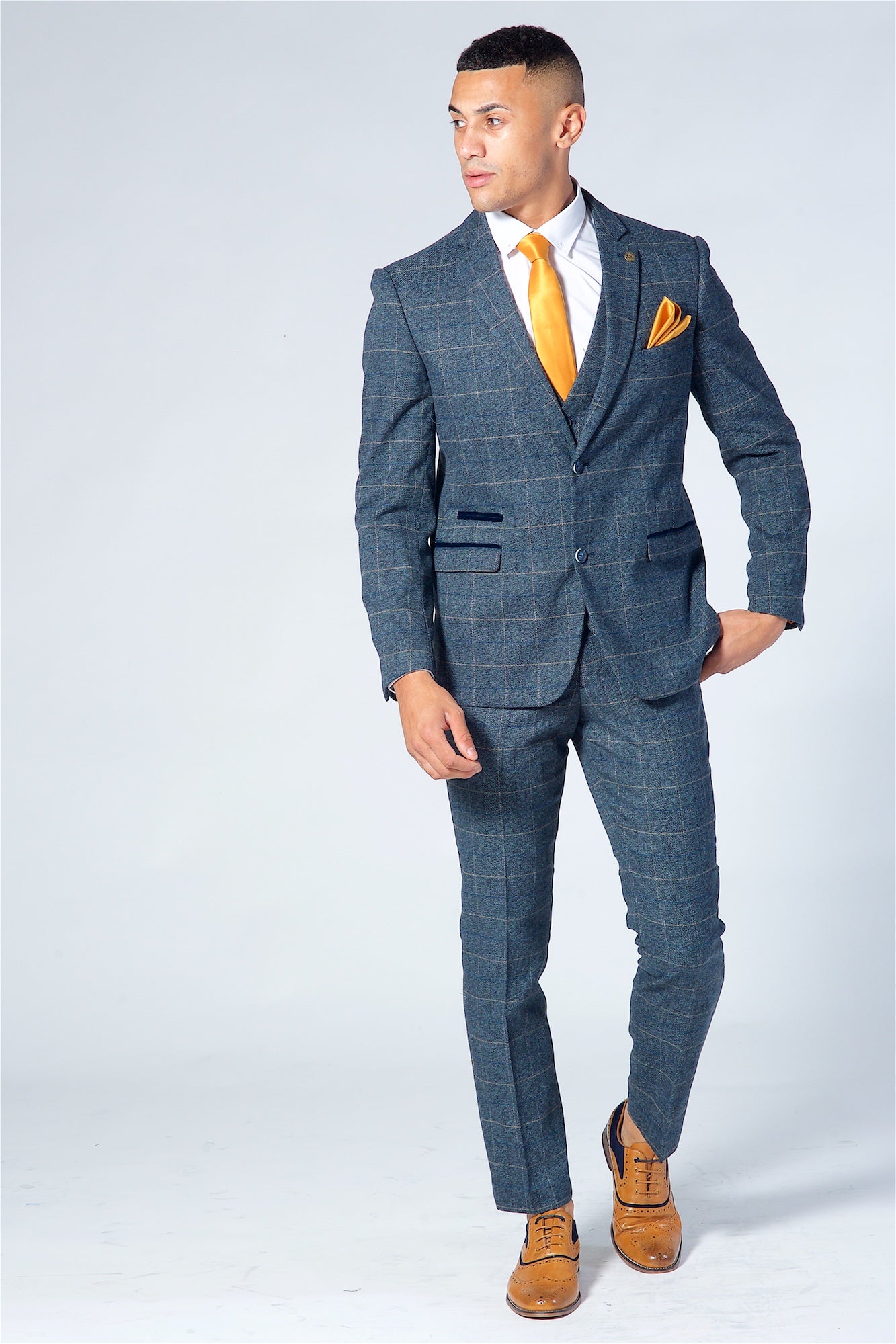 Marc Darcy Scott Blue Checked Tweed Three Piece Suit