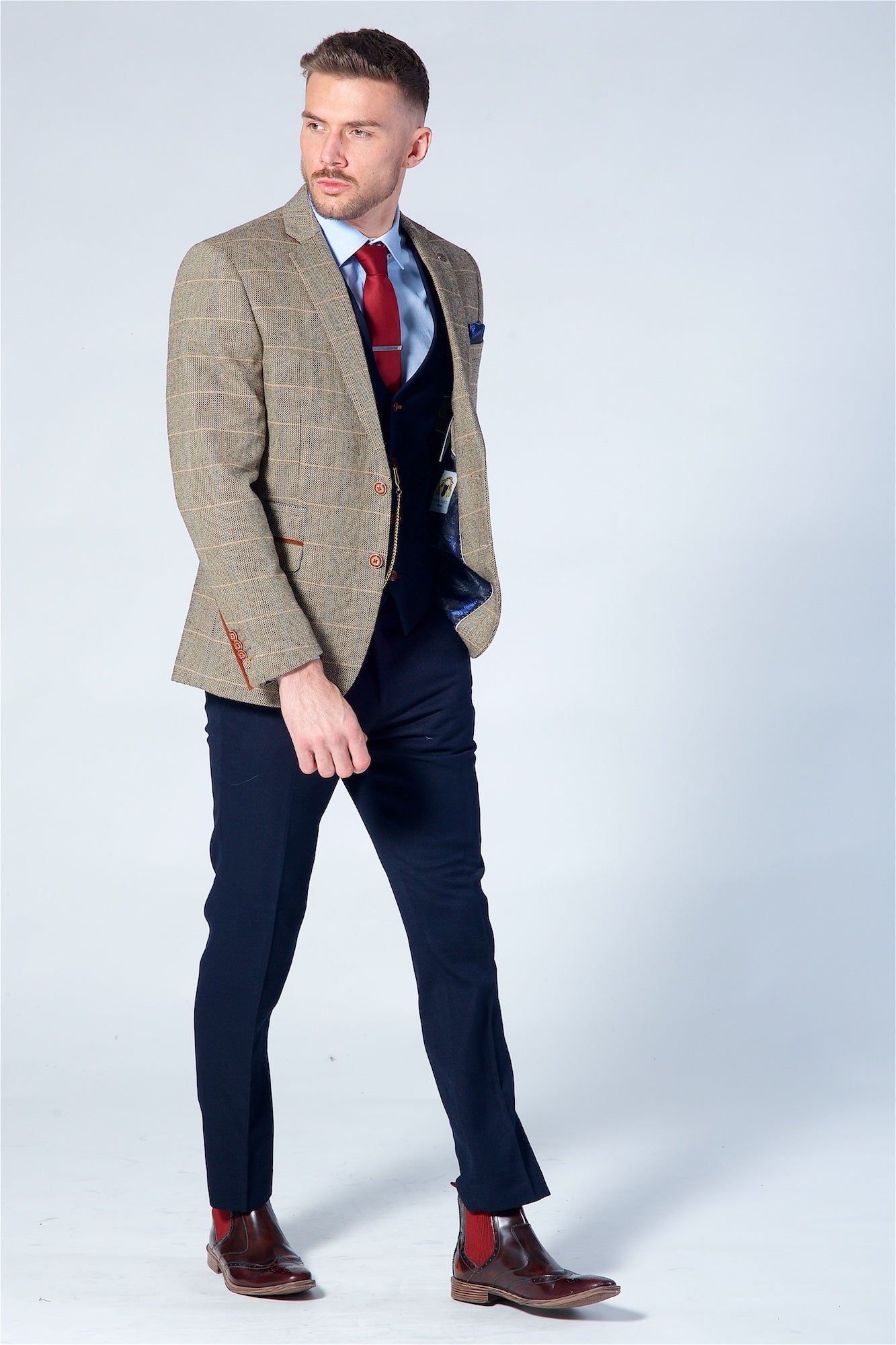 Marc Darcy Ted Tan Tweed Check Blazer