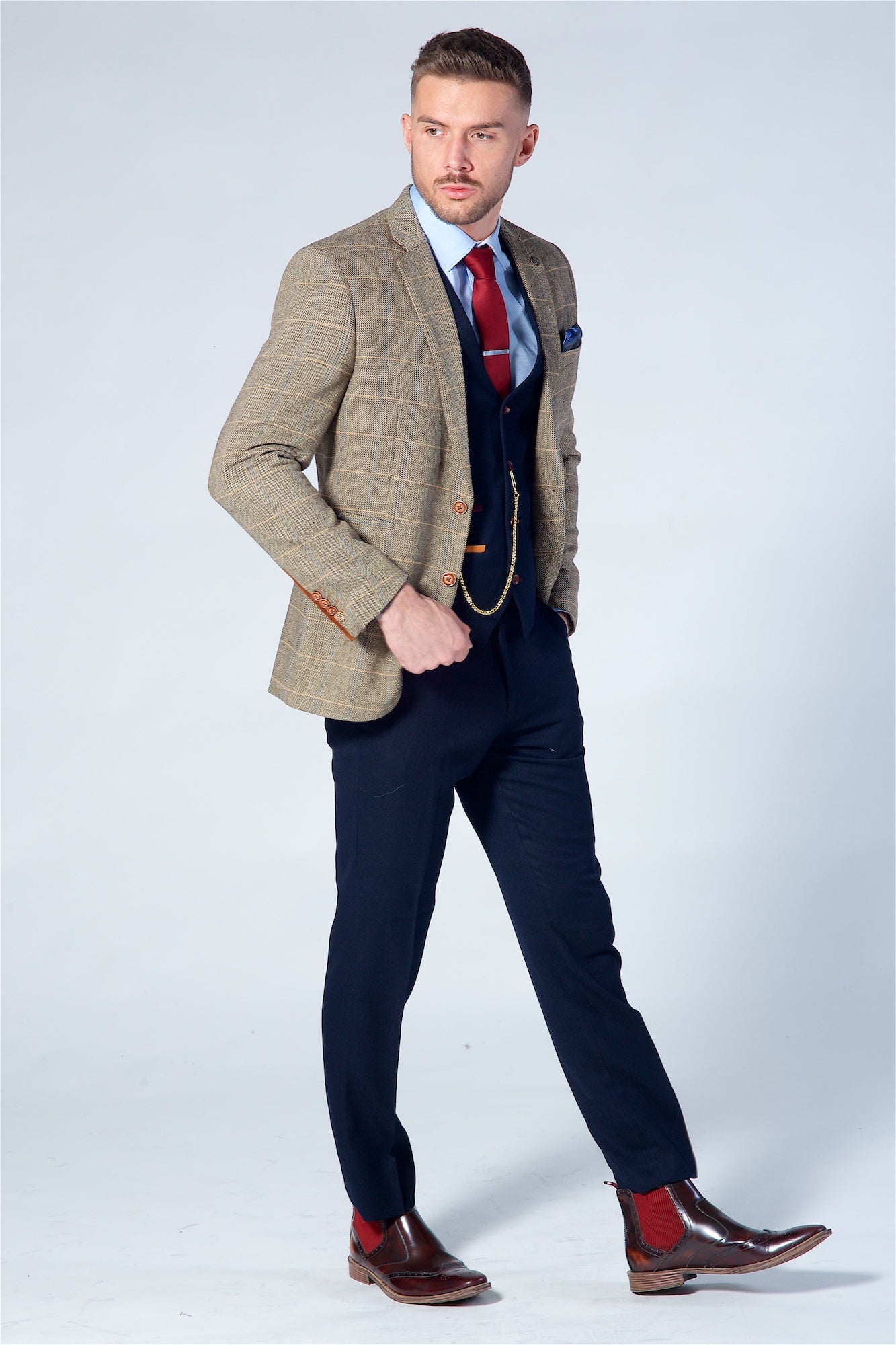 Marc Darcy Ted Tan Tweed Check Blazer