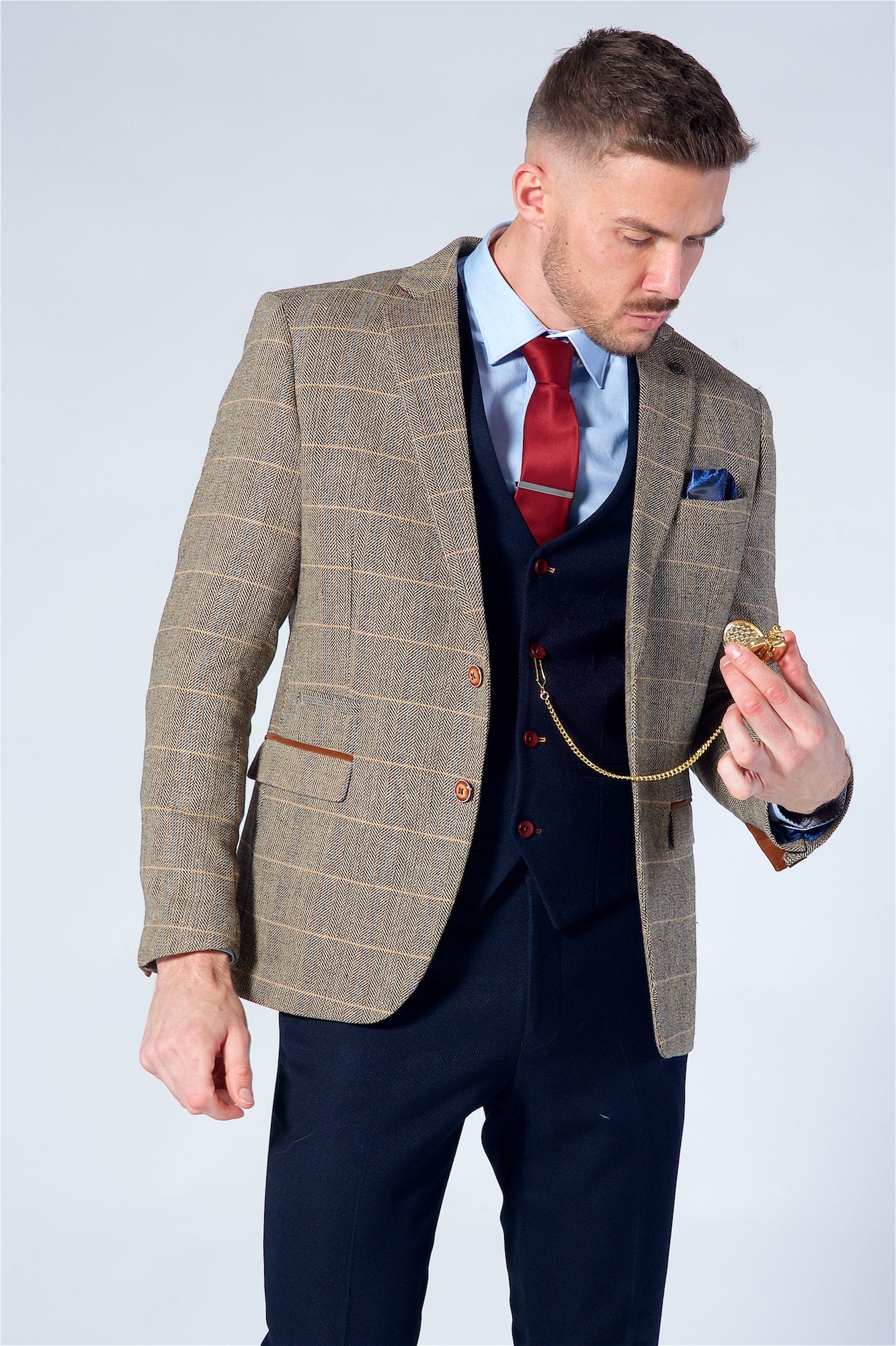 Marc Darcy Ted Tan Tweed Check Blazer